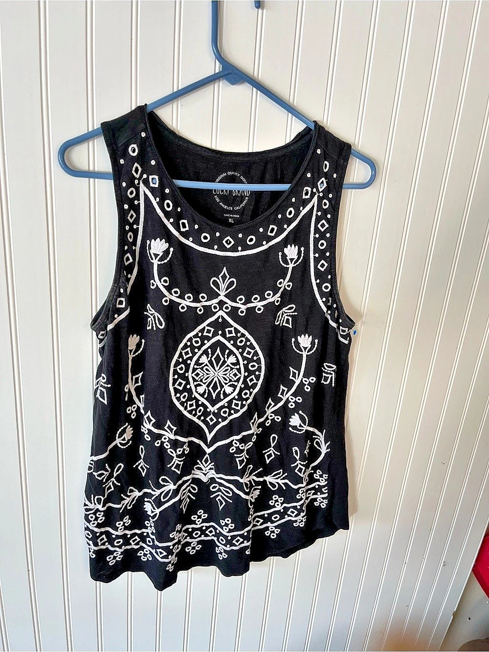 Lucky Brand Women's Geometric Tank Top in Black & White Size XL